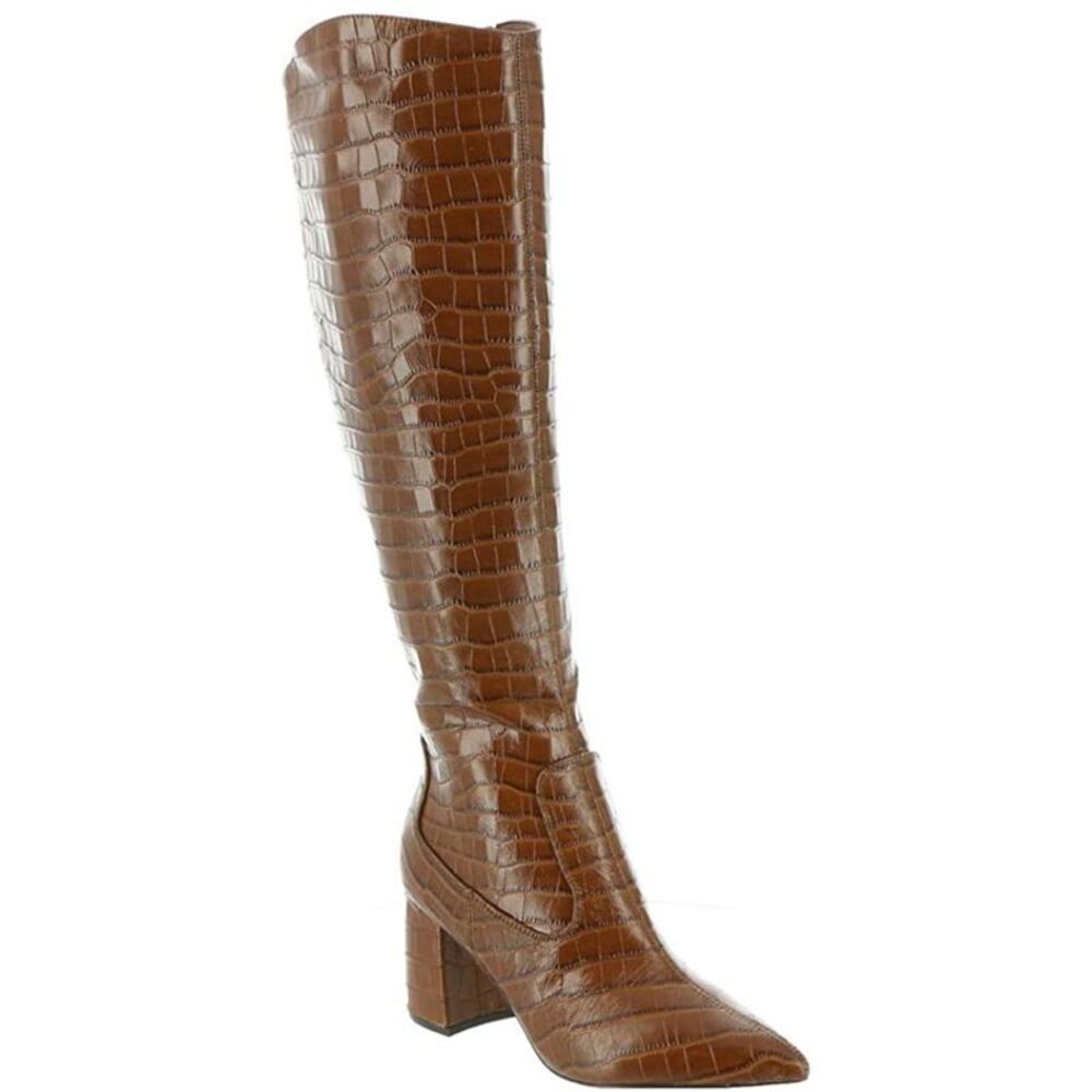 MARC FISHER Womens Brown Croc Retie Pointed Toe Leather Heeled Boots 5.5 M